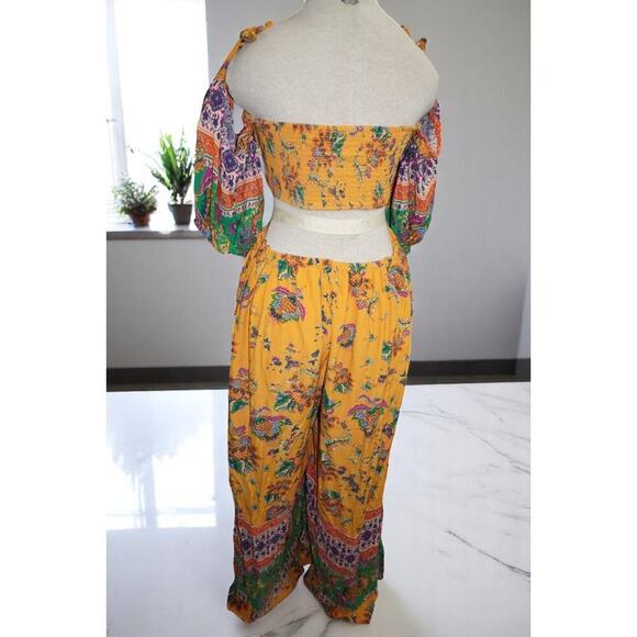 Free People Bali Citrus Skies Jumpsuit – Size L– Ruched Bodice, Cutouts, - Picture 11 of 15